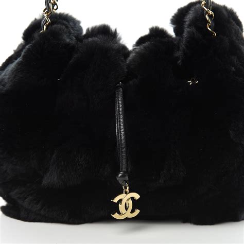 chanel black fur handbag